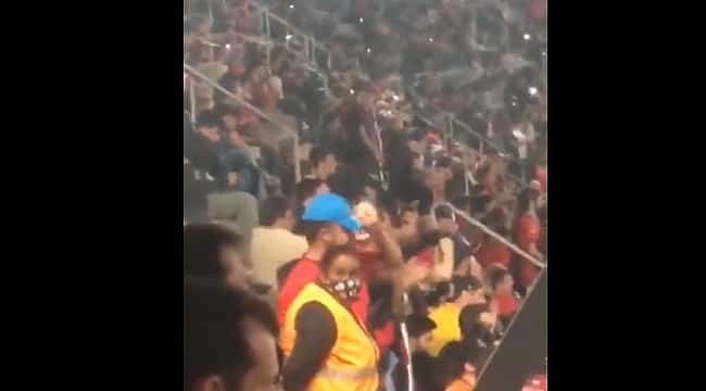 Torcedora do Athletico-PR imita macaco para torcida do São Paulo